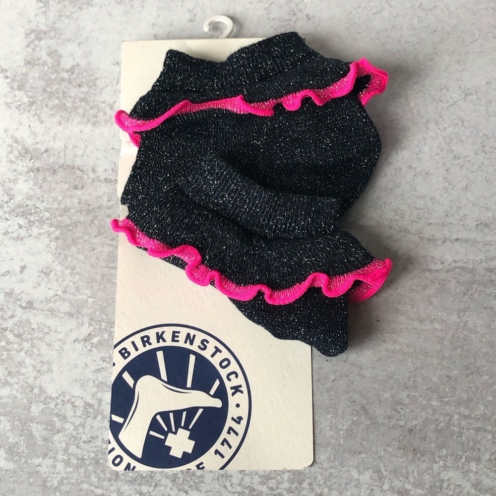 Birkenstock Cotton Bling Lace Black Pink Ruffle Sneaker Socks Ladies 8 - 10